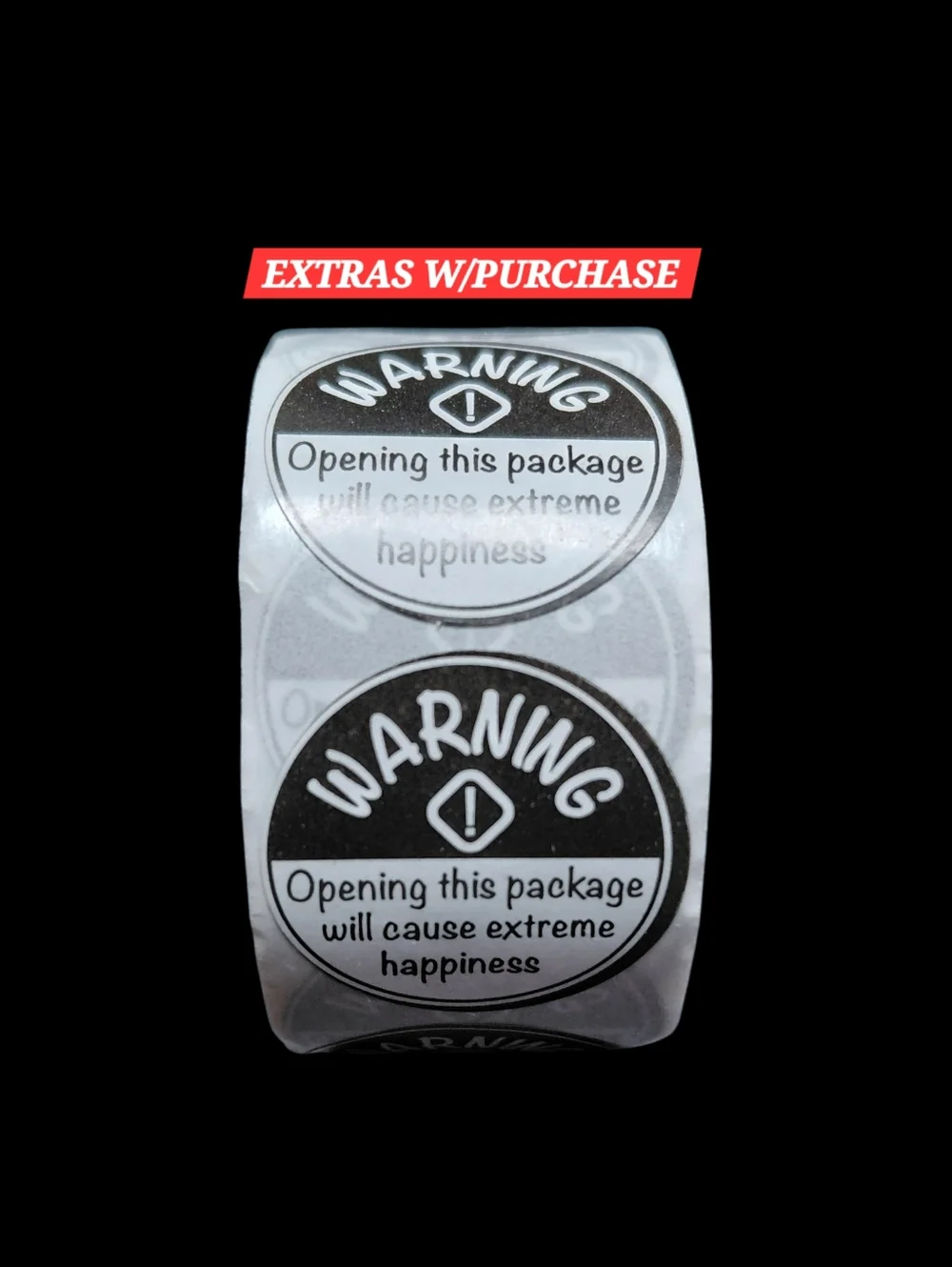 500ct. Warning Waterproof- Black & White Round Stickers/3 Random Polymailers 1